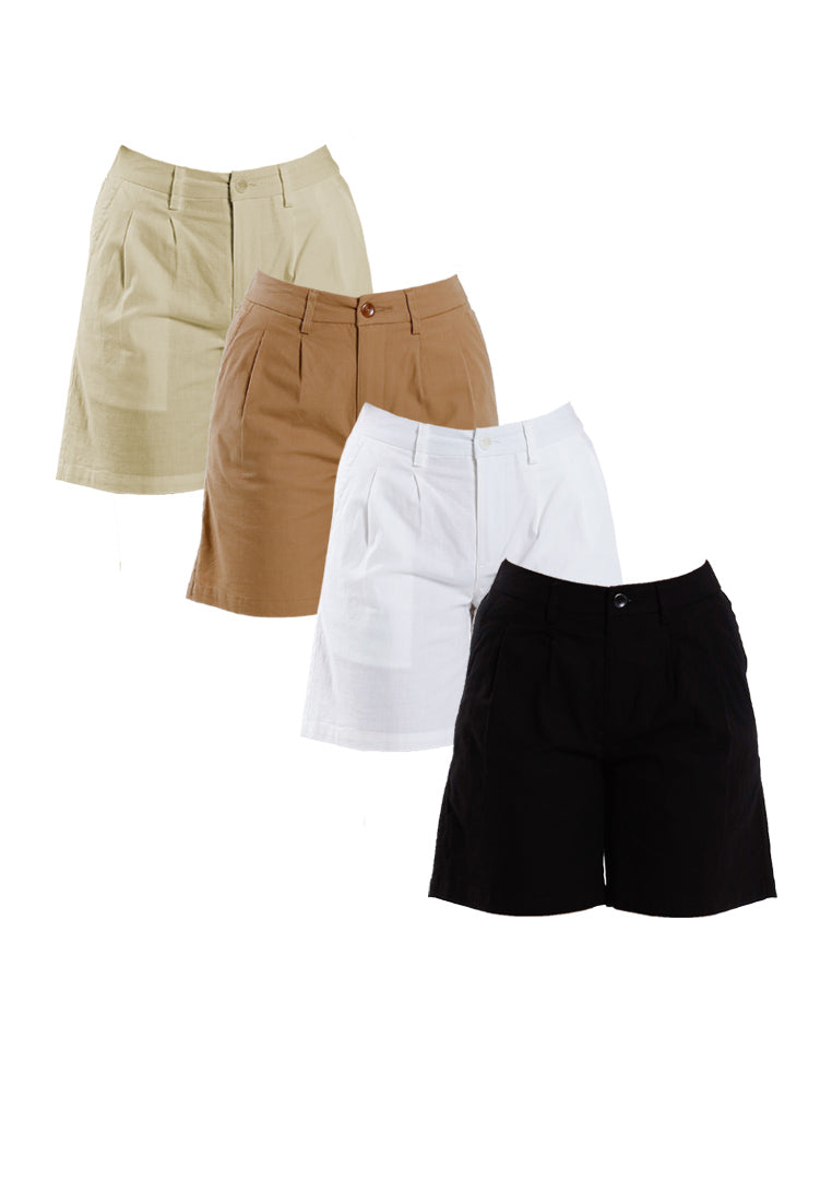 Forest Seluar Pendek Perempuan | Forest Ladies Stretchable Cotton Linen Pleated Bermuda Shorts Pants - 870151