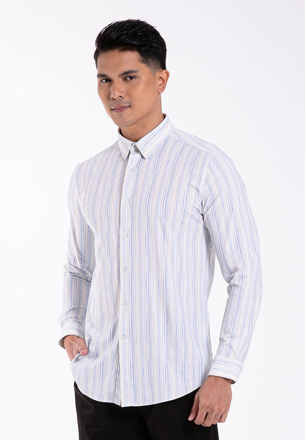 Alain Delon Baju Kemeja Berkolar | Alain Delon Rayon Mixed No Pocket Slim Fit Stripes Collar - 15223024