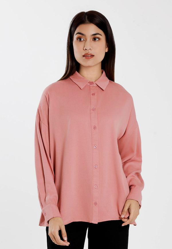 Forest Ladies Rayon Oversized Shirt Women Long Sleeve Plain Shirt | Baju Kemeja Perempuan - 822504