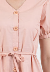 Forest Ladies Cotton Poplin Puff Sleeve V-Neck Casual Dress | Baju Perempuan - 885058