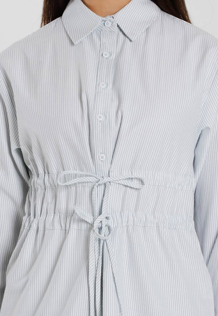 Forest Ladies Poly Cotton Striped Ribbon Shirt Women Long Sleeve Shirt | Baju Kemeja Perempuan - 822509