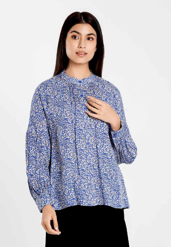 Forest Ladies Floral Pattern Button Rayon Blouse Women Long Sleeve Blouse | Baju Perempuan - 822486
