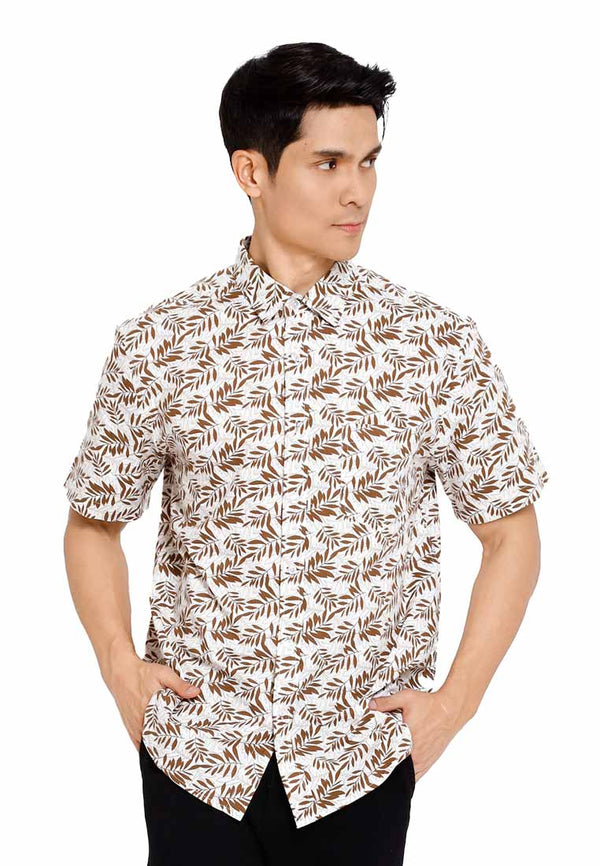 Forest Woven  Collar Full Floral Printed Short Sleeve Men Shirt | Baju Kemeja Lelaki - 621452