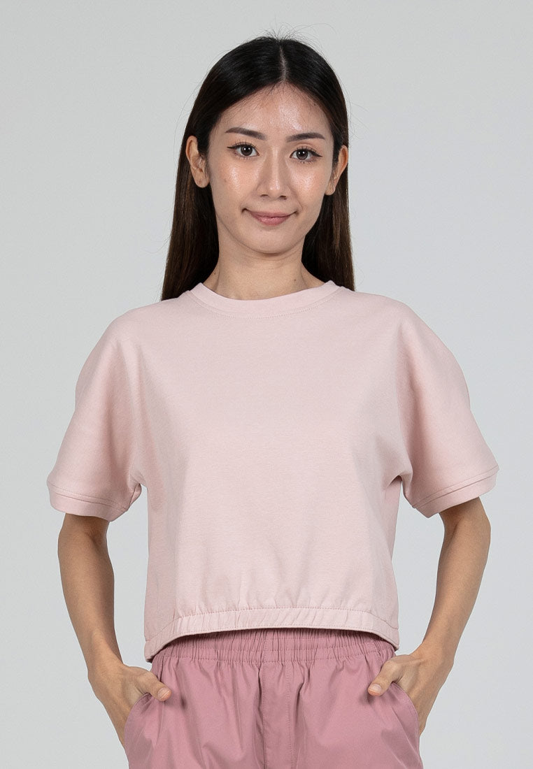 Forest Ladies Cotton Interlock Short Sleeve Round Neck Plain Top Women Casual Elastic Hem T-Shirt - 822409