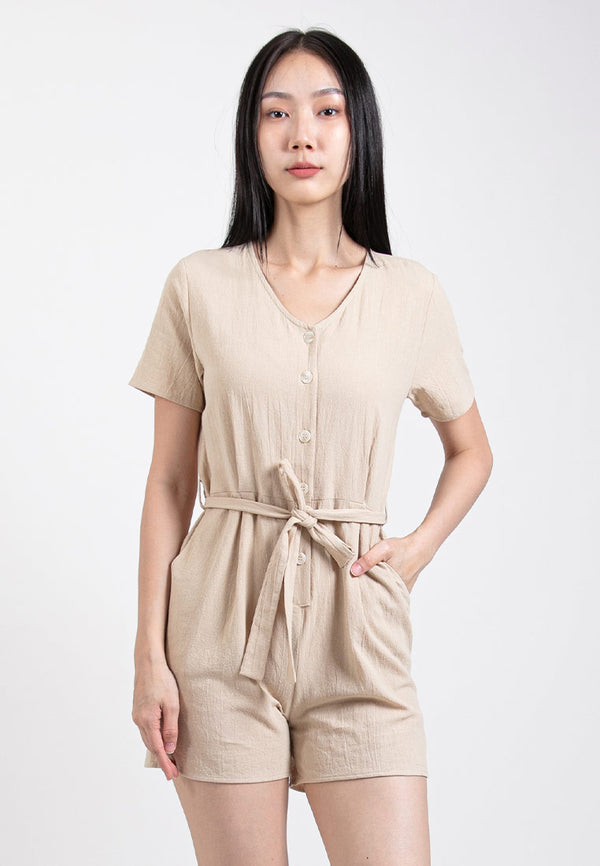 Forest Ladies Linen Jumpsuit Women Solid Romper - 865107