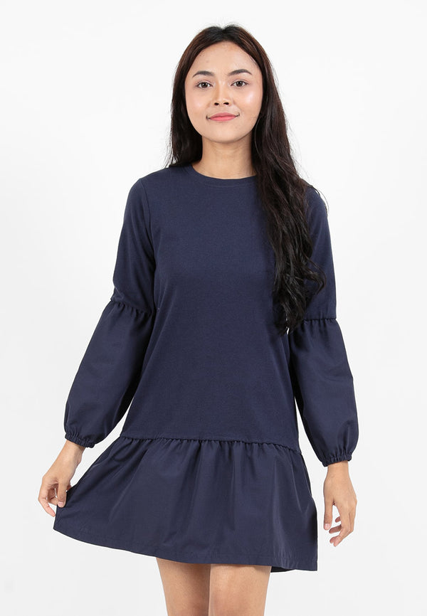 Forest Ladies Cotton Interlock Woven Long Sleeve Plain Casual Dress | Baju Perempuan - 885062