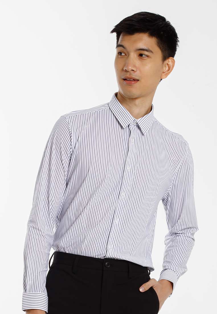 Alain Delon Baju Kemeja Berkolar | Alain Delon Rayon Mixed No Pocket Slim Fit Stripes Collar - 15223025