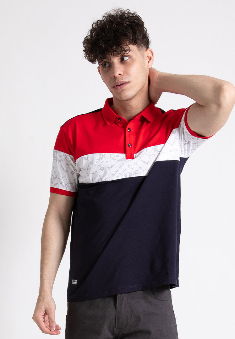 Forest  Stretchable Soft Cotton Colour Block Short Sleeve Cut & Sew Men Polo T Shirt | T Shirt Lelaki - 23817