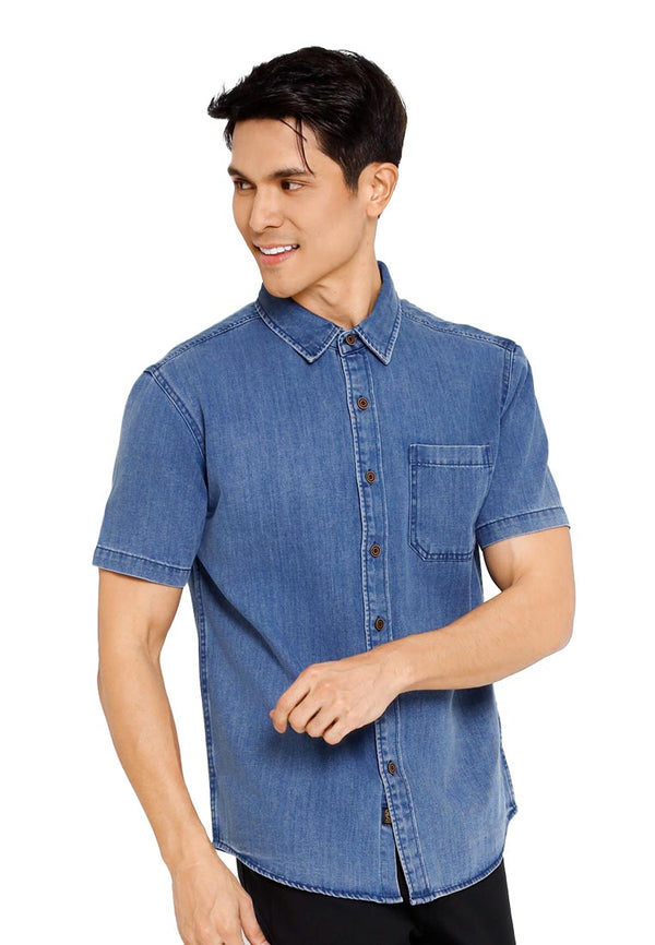 Forest Woven Regular Fit Plain Collar Short Sleeve Men Shirt | Baju Kemeja Lelaki - 621444