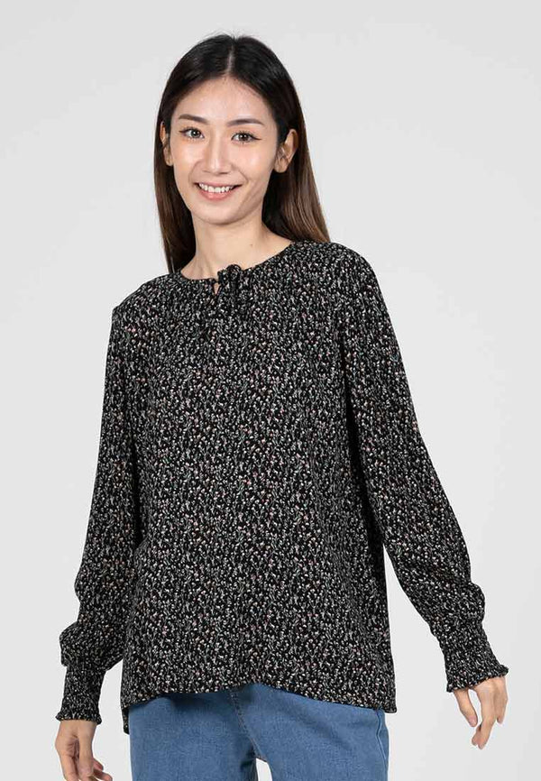 Forest Ladies Floral Pattern Crepe Blouse Women Long Sleeve Blouse | Baju Perempuan - 822389