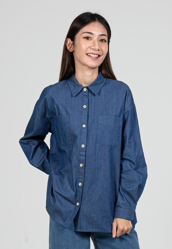 Forest Ladies Oversized Chambray Denim Shirt Women Long Sleeve Shirt - 822398