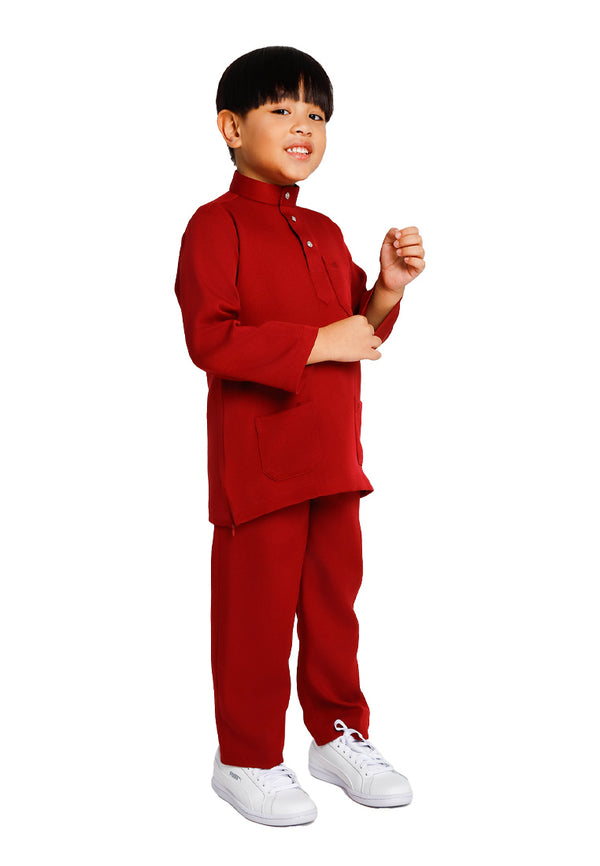 Forest x Hatta Dolmat Baju Melayu Budak Cekak Musang Regular Fit - FK23766BM -58BrickRed