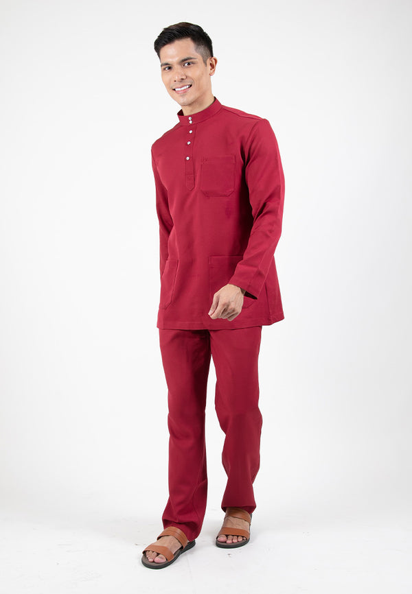 Forest x Hatta Dolmat Baju Melayu Cekak Musang Regular Fit - BM23766 -56Maroon