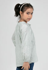 Forest Kids Girls Cotton Jacquard Long Sleeve Blouse with Cotton Lining | Baju Budak Perempuan - FK820082