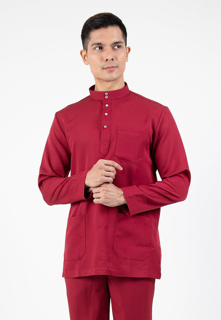Forest x Hatta Dolmat Baju Melayu Cekak Musang Regular Fit - BM23766 -56Maroon