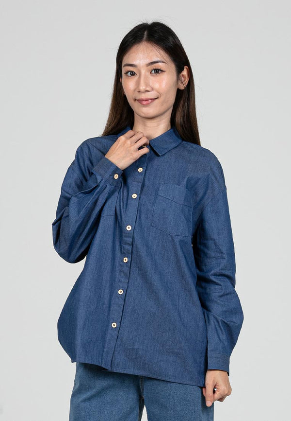 Forest Ladies Oversized Chambray Denim Shirt Women Long Sleeve Shirt - 822398