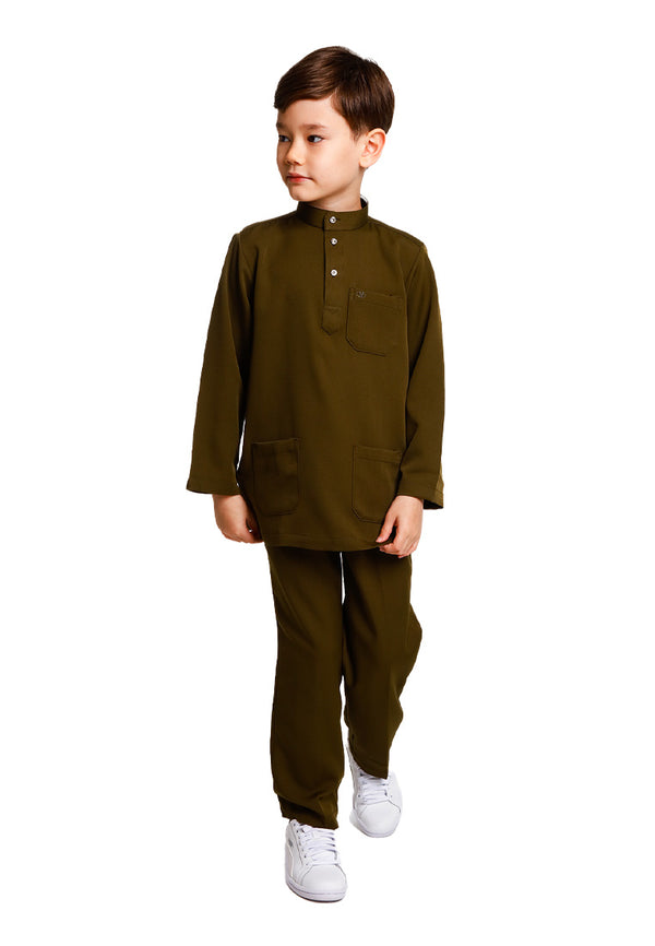 Forest x Hatta Dolmat Baju Melayu Budak Cekak Musang Regular Fit - FK23766BM -45DkOlive