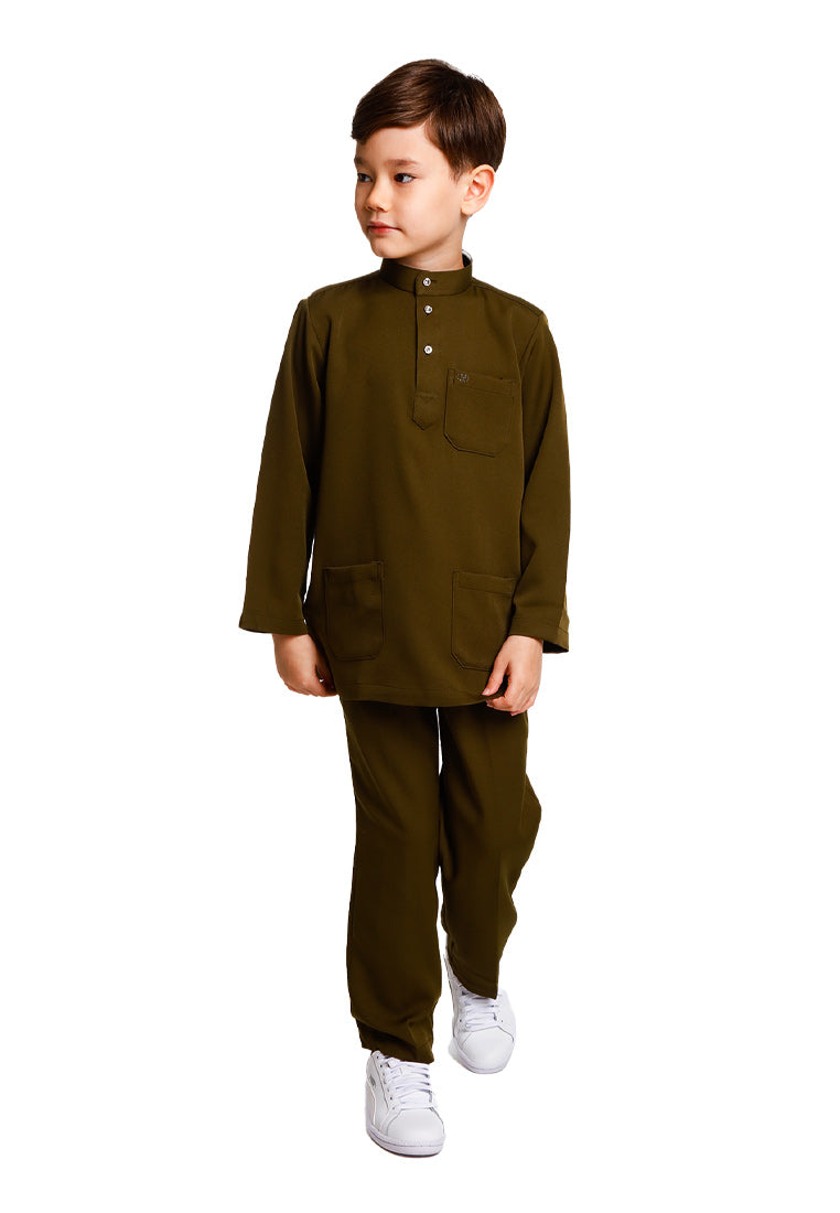 Forest x Hatta Dolmat Baju Melayu Budak Cekak Musang Regular Fit - FK23766BM -45DkOlive