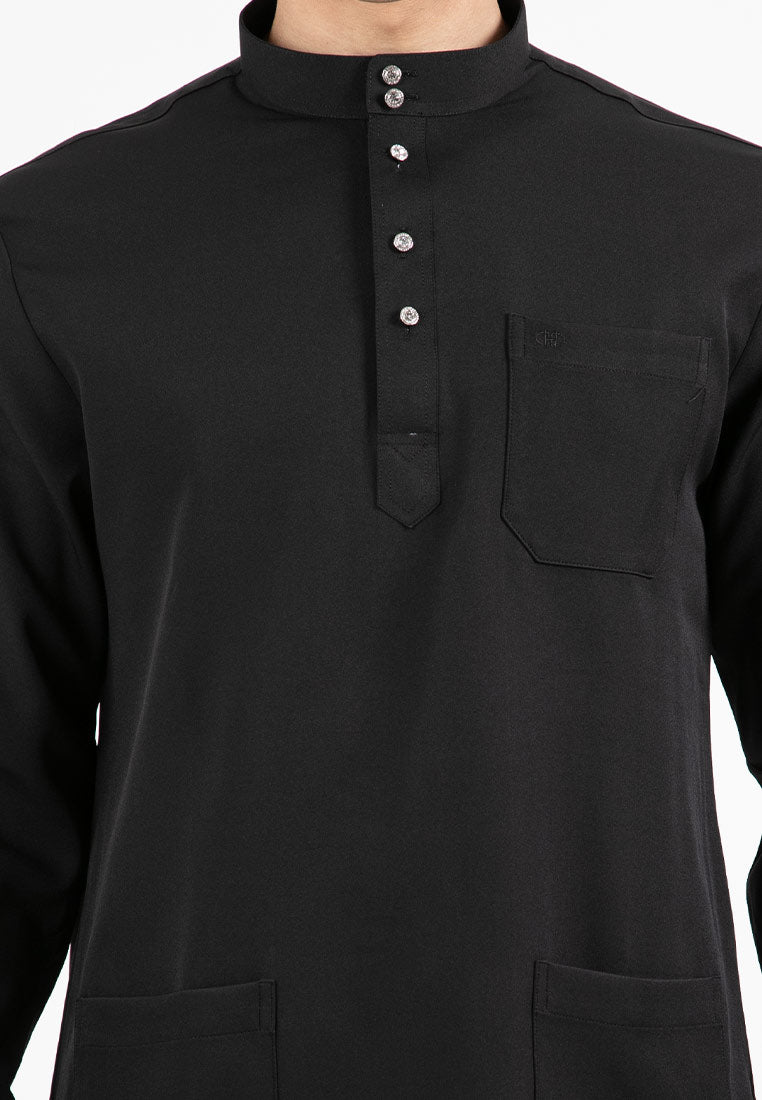 Forest x Hatta Dolmat Baju Melayu Cekak Musang Regular Fit  - BM23766 -01Black