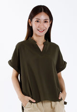 Forest Ladies Polyester Collar Plain Blouse Women Short Sleeve Blouse | Baju Perempuan - 822417