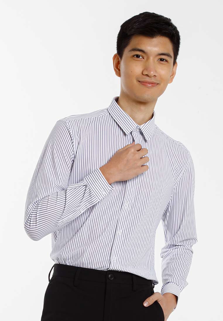 Alain Delon Baju Kemeja Berkolar | Alain Delon Rayon Mixed No Pocket Slim Fit Stripes Collar - 15223025