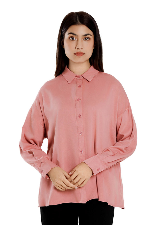Forest Ladies Rayon Oversized Shirt Women Long Sleeve Plain Shirt | Baju Kemeja Perempuan - 822504