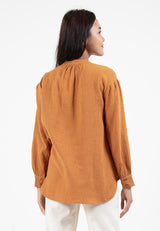 Forest Ladies Cotton Gauze Long Sleeve Mandarin Collar Blouse | Baju Lengan Panjang Perempuan - 822397