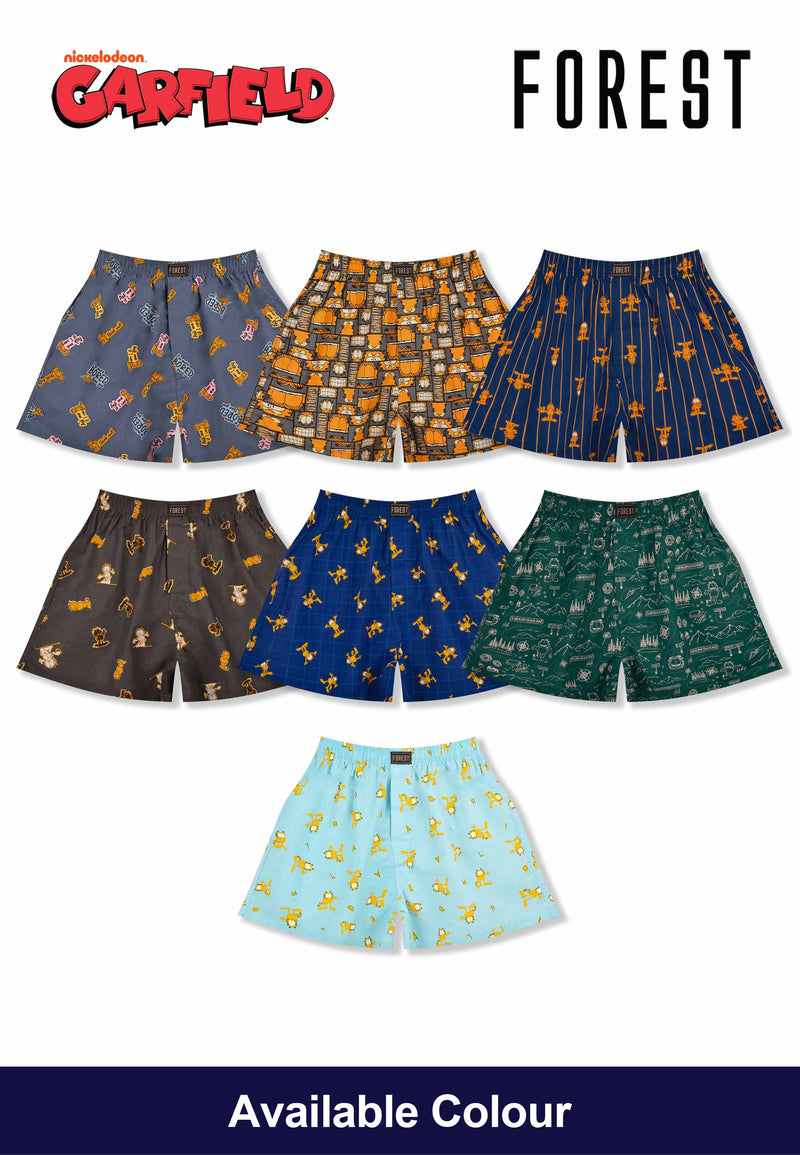Forest Seluar Dalam Lelaki | (2 Pcs) Garfield Mens Woven Cotton Boxer Short Assorted Colours - GUD1031X