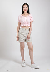 Forest Ladies Cotton Embroidery Square Neck Cropped Short Sleeve Blouse - 822371