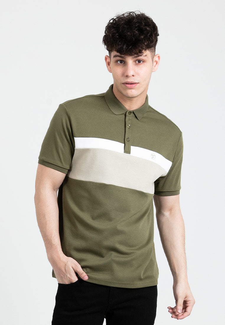 Forest Premium Weight Cotton 220gsm Interlock Knitted Polo T Shirt Colour Block Cut & Sew | T Shirt Lelaki - 23812
