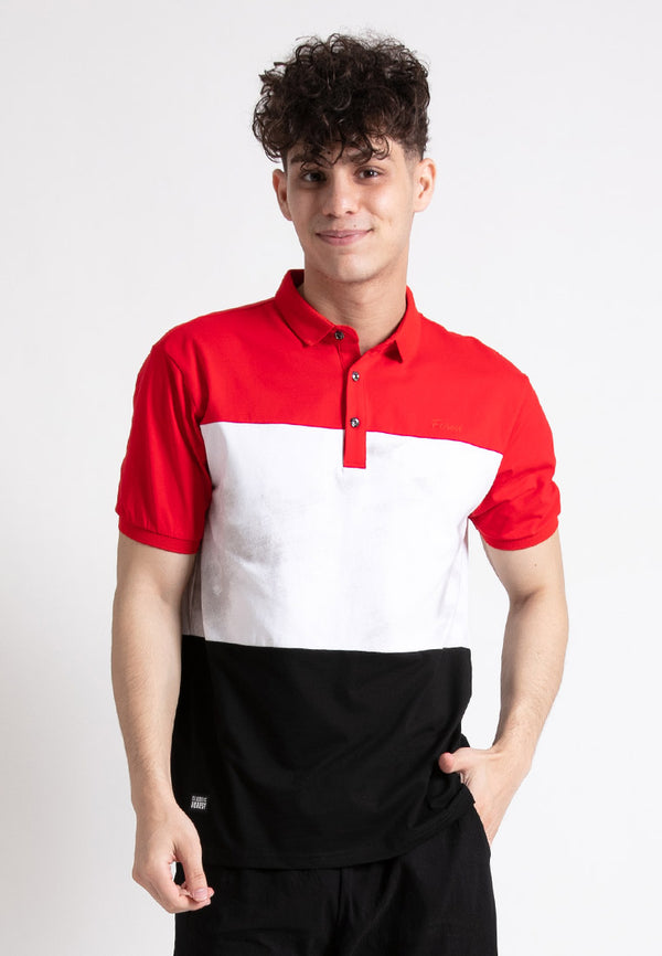 Forest  Stretchable Soft Cotton Colour Block Short Sleeve Cut & Sew Men Polo T Shirt | T Shirt Lelaki - 23816