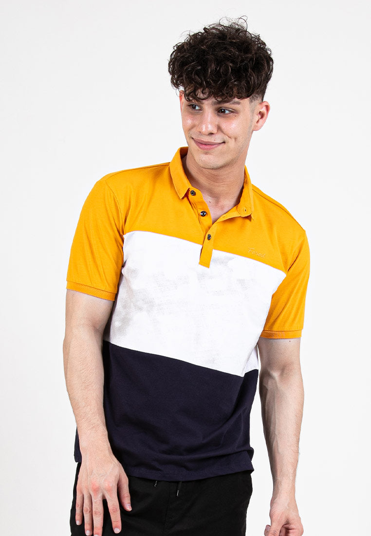 Forest  Stretchable Soft Cotton Colour Block Short Sleeve Cut & Sew Men Polo T Shirt | T Shirt Lelaki - 23816