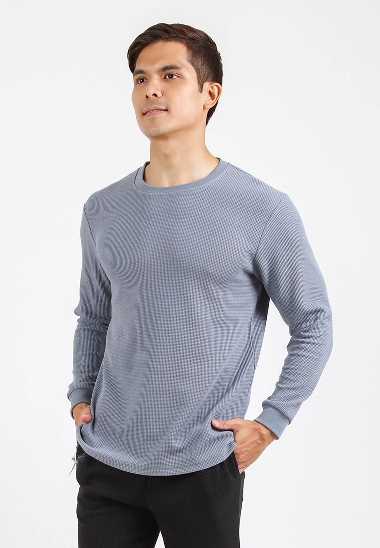 Forest Waffle Knit Crew Neck Long Sleeve T Shirt Men | T Shirt Lelaki Lengan Panjang - 23831