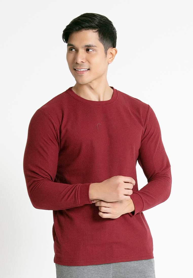 Forest Waffle Knit Crew Neck Long Sleeve T Shirt Men | T Shirt Lelaki Lengan Panjang - 23831