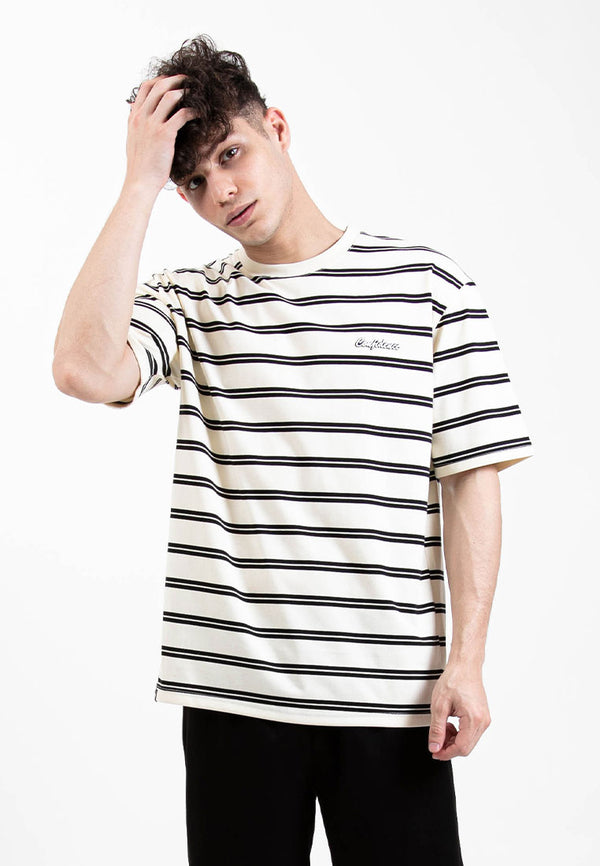 Forest Premium Premium Cotton Oversized Stripe Round Neck Tee T Shirt Men | Baju T Shirt Lelaki - 23858