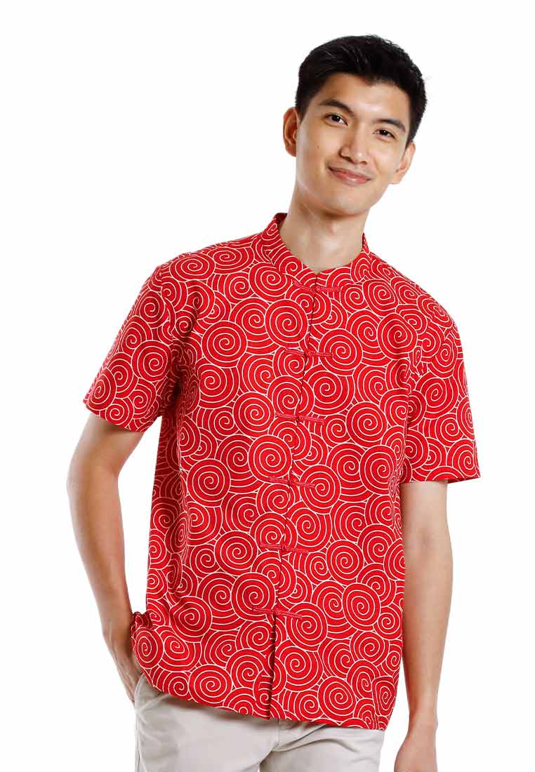 Forest Mandarin Collar Printed Men Cheongsam Top | CNY 2025 Family Wear - 621422