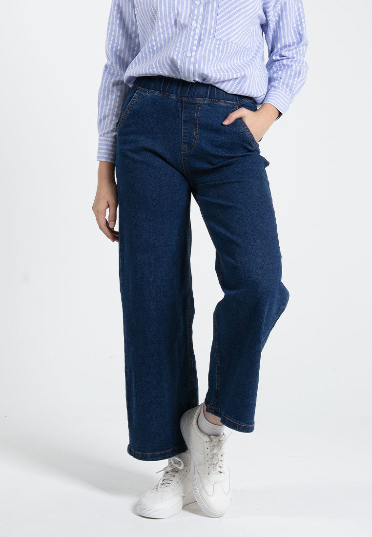 Forest Ladies Stretchable Denim Wide Leg Jeans Elastic Waisted Denim Pants | Seluar Panjang Perempuan - 810493