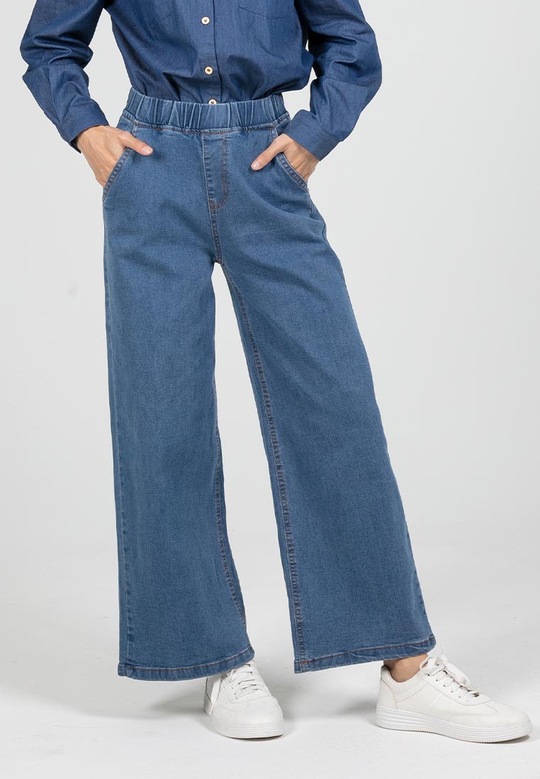 Forest Ladies Stretchable Denim Wide Leg Jeans Elastic Waisted Denim Pants | Seluar Panjang Perempuan - 810493