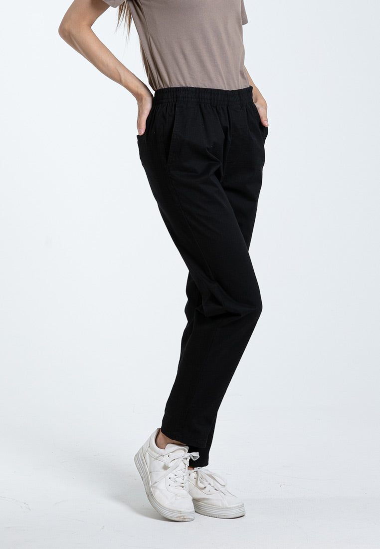 Forest Ladies Cotton Tapered Pants Women Plain Elastic Waist Long Pants | Seluar Panjang Perempuan - 810495