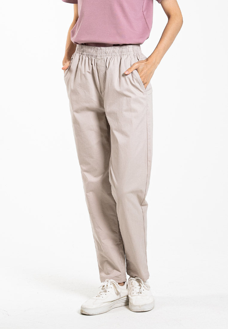 Forest Ladies Cotton Tapered Pants Women Plain Elastic Waist Long Pants | Seluar Panjang Perempuan - 810495