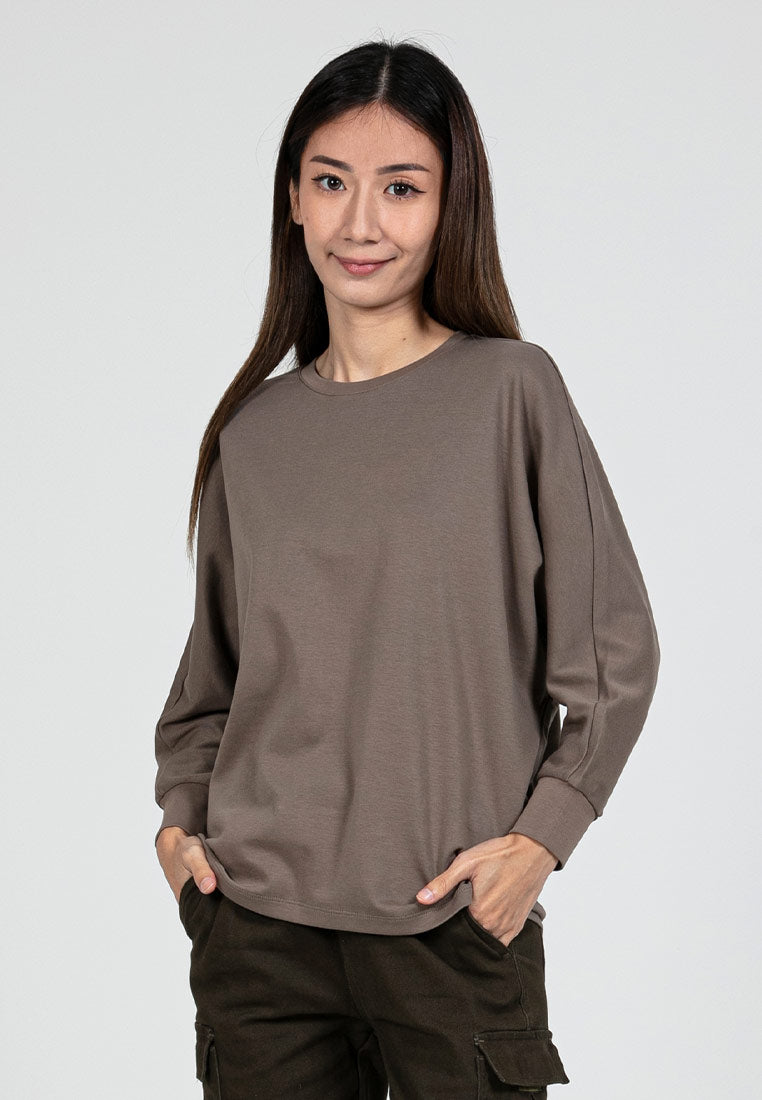 Forest Ladies Premium Interlock Cotton Crew Neck Drape Tshirt Women | Baju T Shirt Perempuan Lengan Panjang - 822206