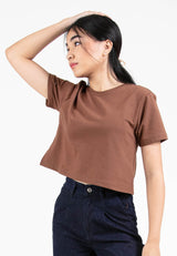 Forest Ladies Round Neck Cotton Terry Boxy Croped Top | Baju T-Shirt Perempuan - 822264