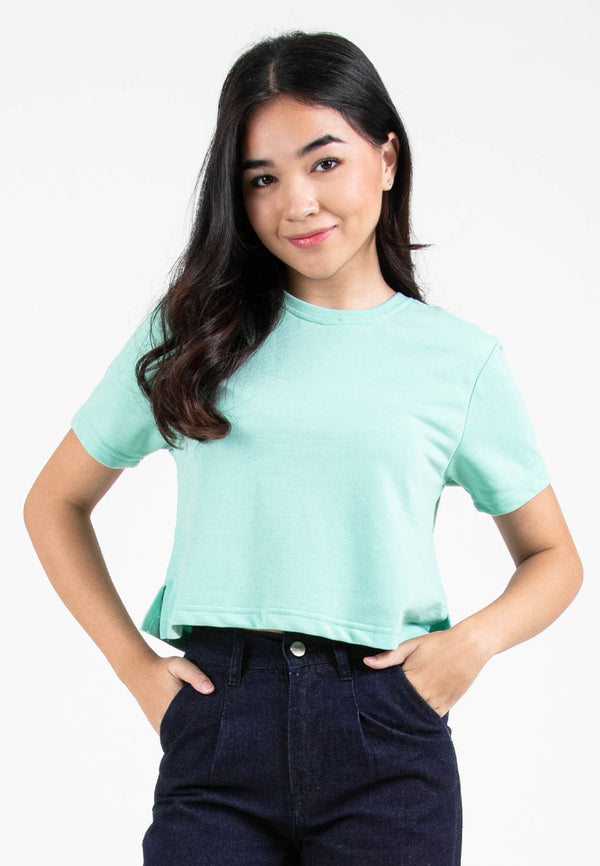 Forest Ladies Round Neck Cotton Terry Boxy Croped Top | Baju T-Shirt Perempuan - 822264