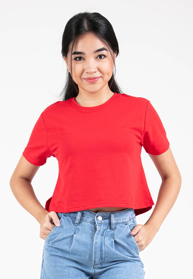 Forest Ladies Round Neck Cotton Terry Boxy Croped Top | Baju T-Shirt Perempuan - 822264