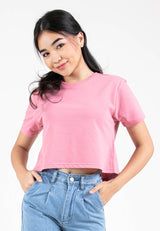 Forest Ladies Round Neck Cotton Terry Boxy Croped Top | Baju T-Shirt Perempuan - 822264