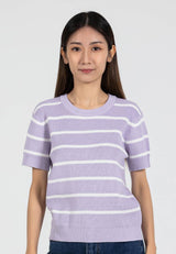 Forest Ladies Casual Striped Short Sleeve Knit Top | Baju Perempuan - 822347