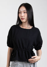 Forest Ladies Woven Puff Sleeve Solid Blouse - 822373
