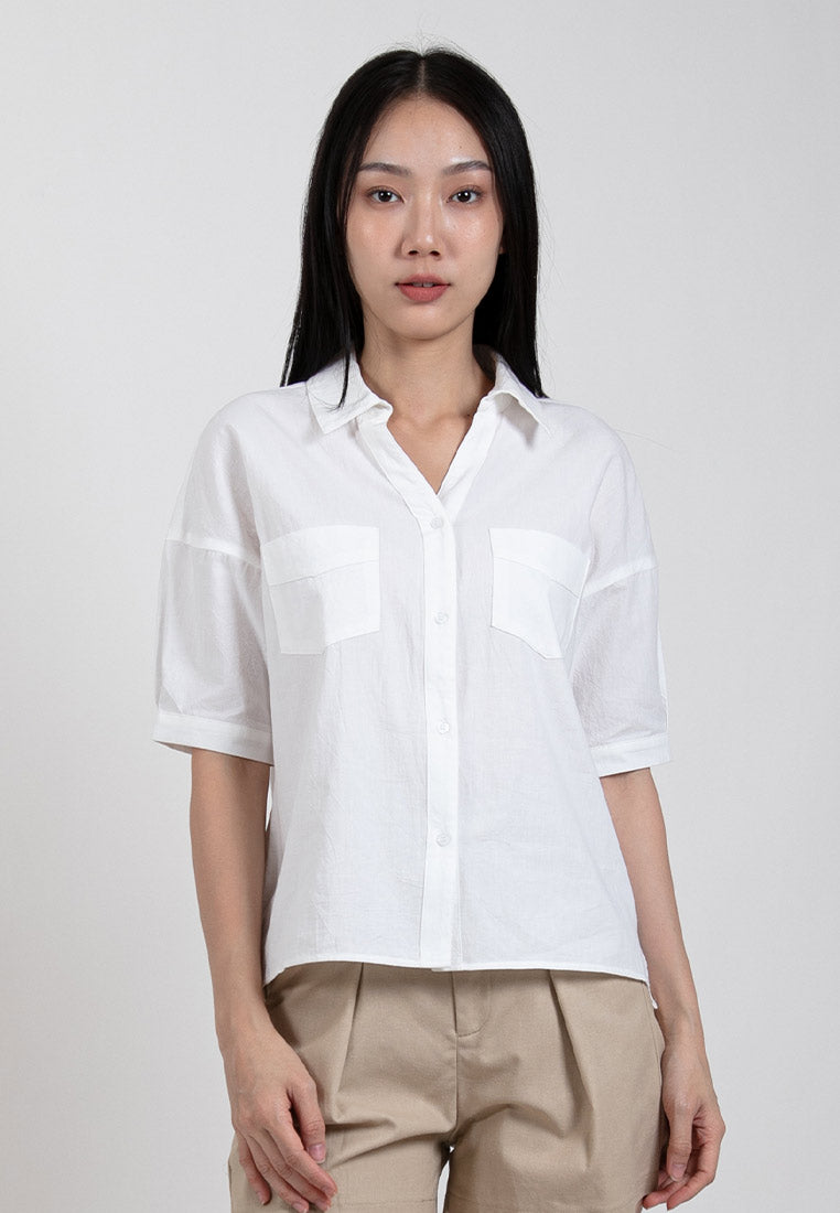 Forest Ladies Cotton Short Sleeve Button Blouse - 822376