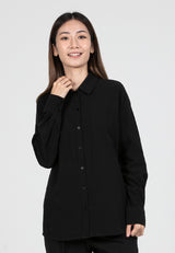 Forest Ladies Oversized Plain Linen Shirt Women Long Sleeve Shirt | Baju Kemeja Perempuan - 822386