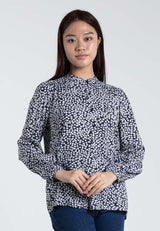 Forest Ladies Floral Pattern Button Rayon Blouse Women Long Sleeve Blouse | Baju Perempuan - 822388